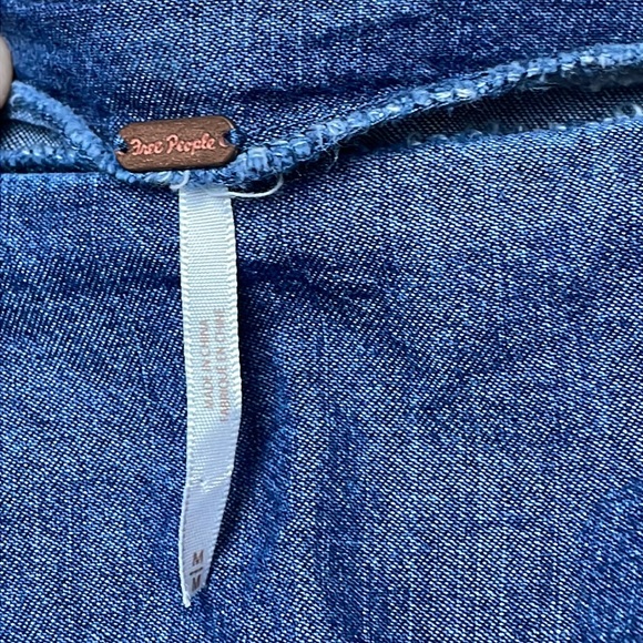 Free People Women’s Molly Puff Sleeve Retro Western Denim Mini Dress Size M - Picture 5 of 12